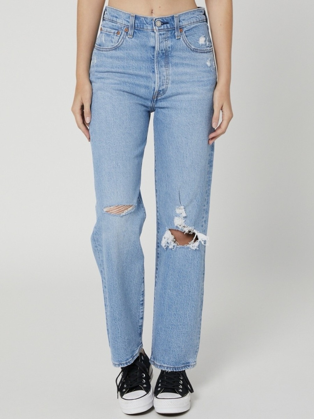 Levis Premium Light Wash Distressed Straight-Leg Jeans